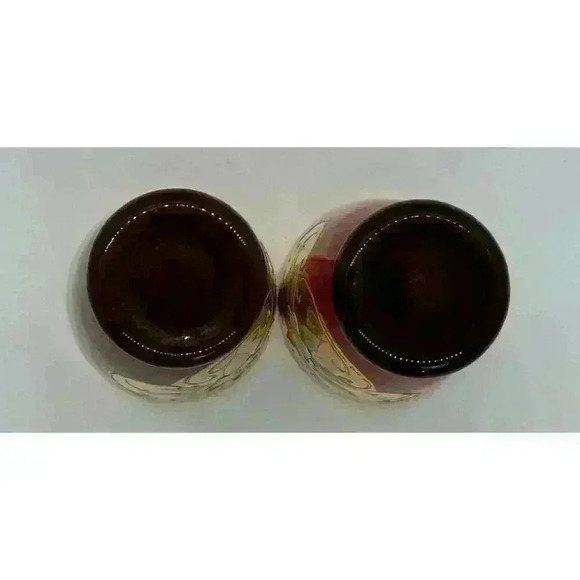 MCM Vintage Cranberry Shot Glasses set of Two Hand Painted Gold Band Beautiful - Picture 9 of 10
